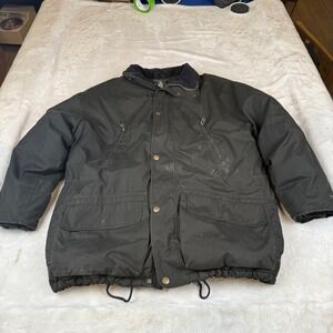 Eddie Bauer Mens Goose Down Parka Jacket Black Corduroy Collar Large WPL9647